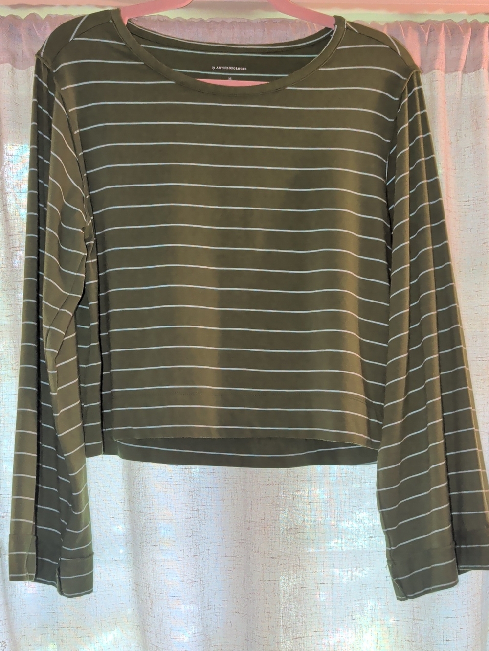 Anthropologie Olive and Aqua Striped Long-Sleeve Tee